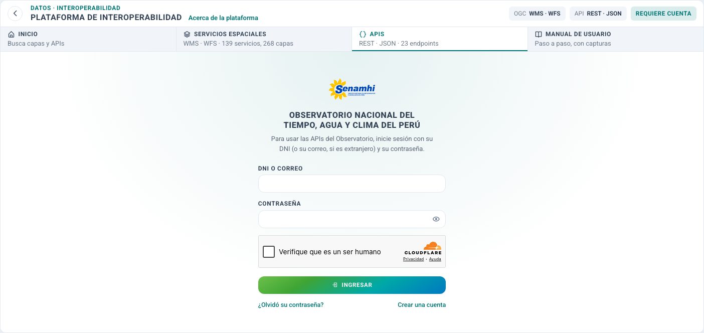 Pantalla para iniciar sesión.