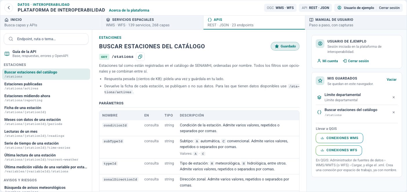 Un endpoint con sus parámetros y la consola (datos de ejemplo).